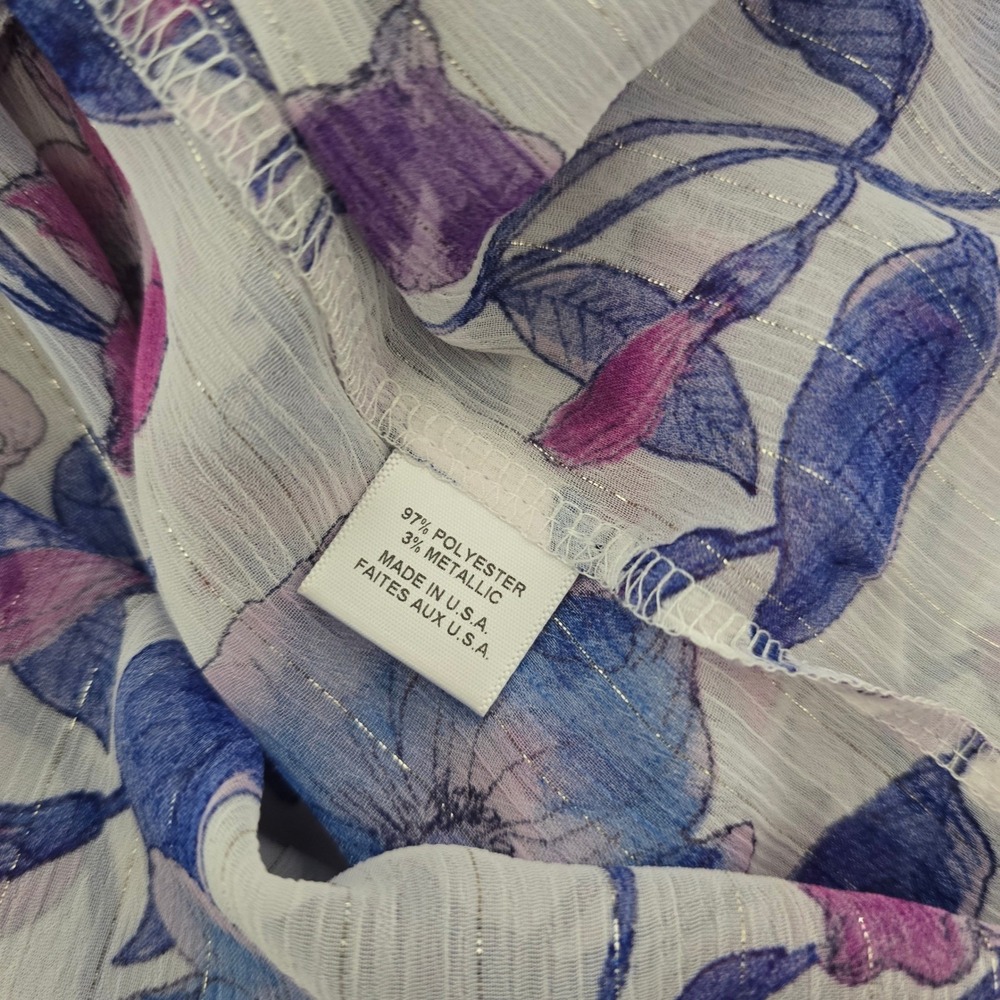 MISA Los Angeles Floral Print Ruffle Neck Dress XS Metallic Sheer - Picture 5 of 11